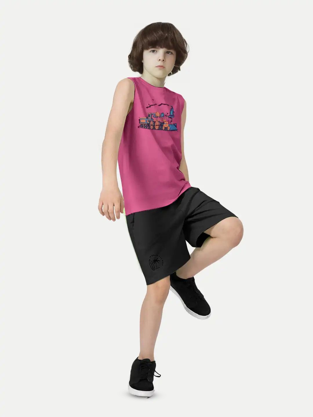 

BAESD Boys Graphic Printed Round Neck Sleeveless T-shirt, Pink