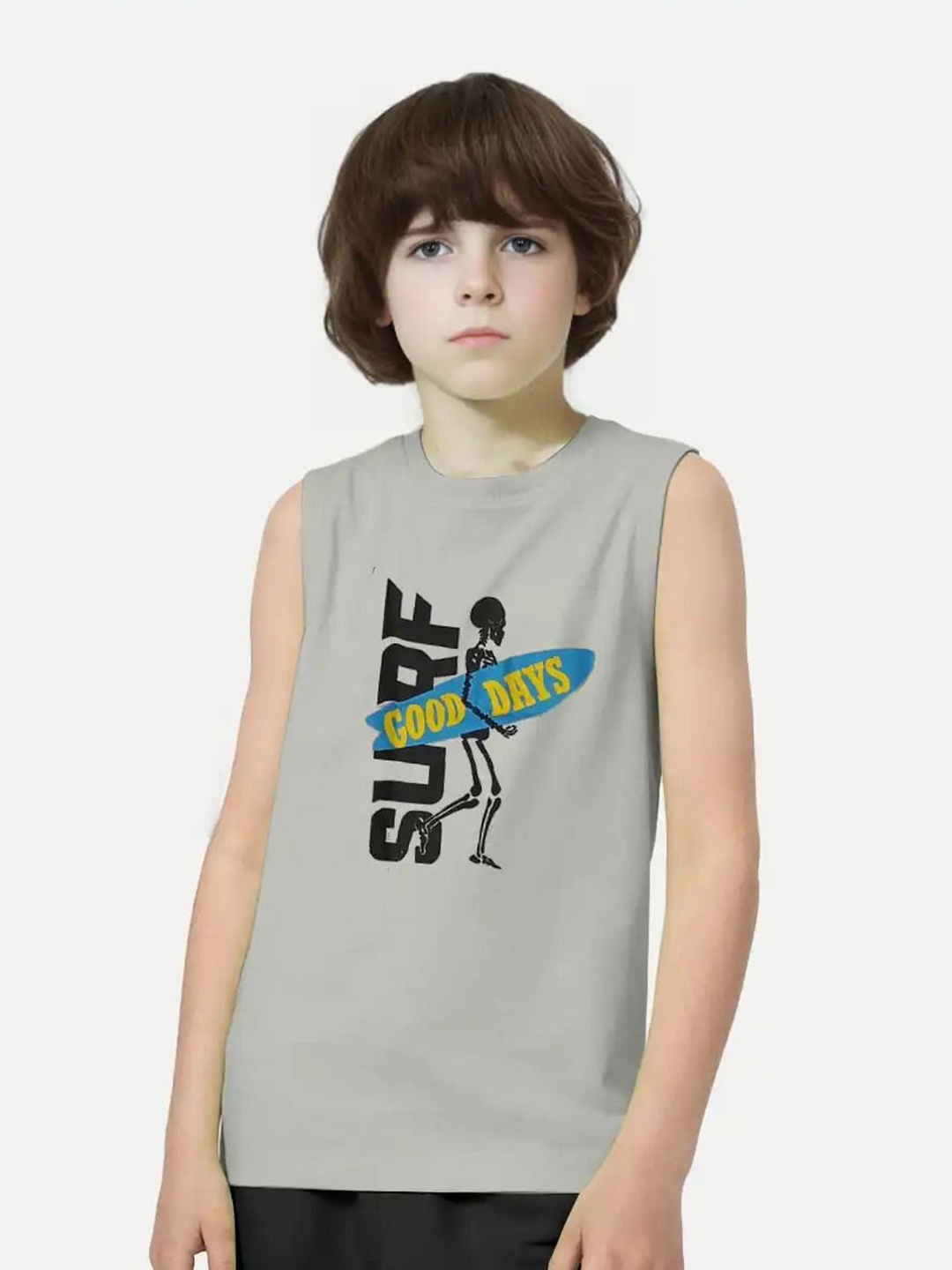 

BAESD Boys Typography Printed Round Neck Sleeveless T-shirt, Grey