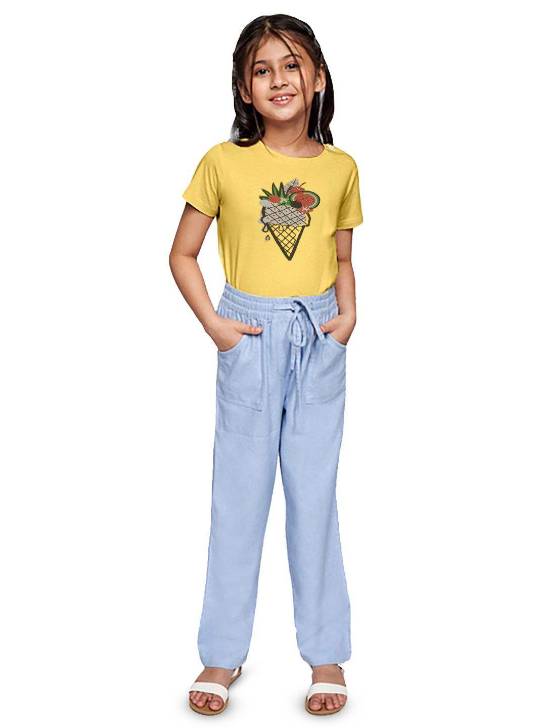 

BAESD Girls Printed Pockets T-shirt, Yellow