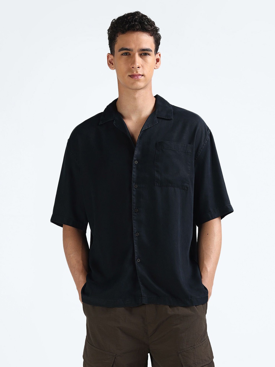 

Flying Machine Men Cuban Collar Denim Casual Shirt, Blue