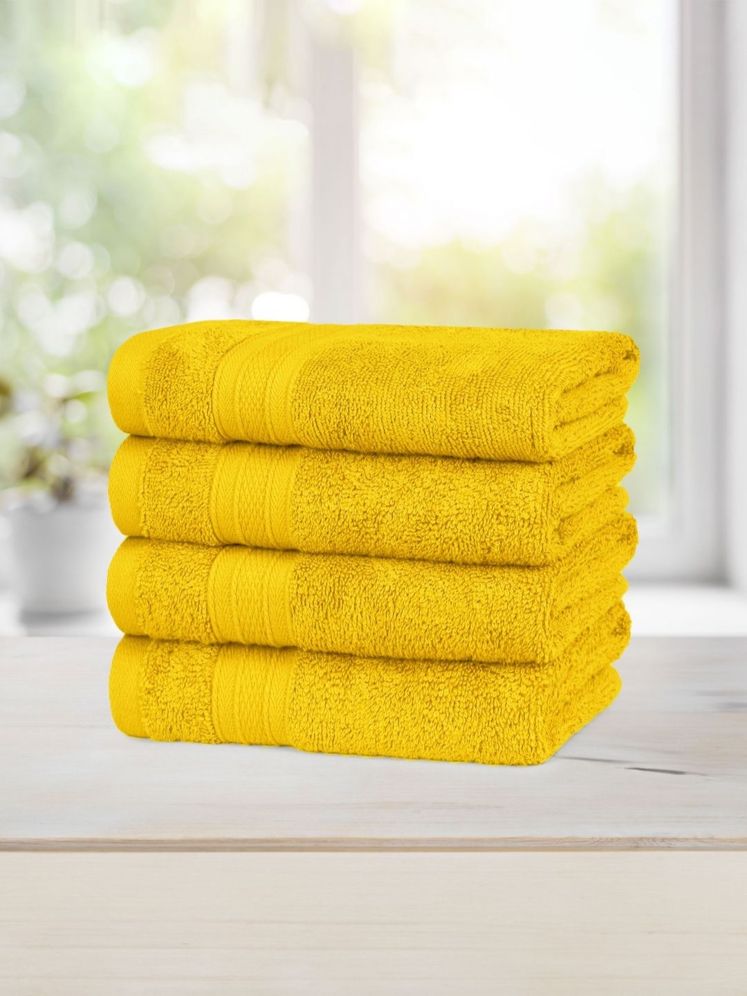 

MYTRIDENT Yellow 4 Pieces Cotton 500 GSM Highly Absorbent Hand Towels