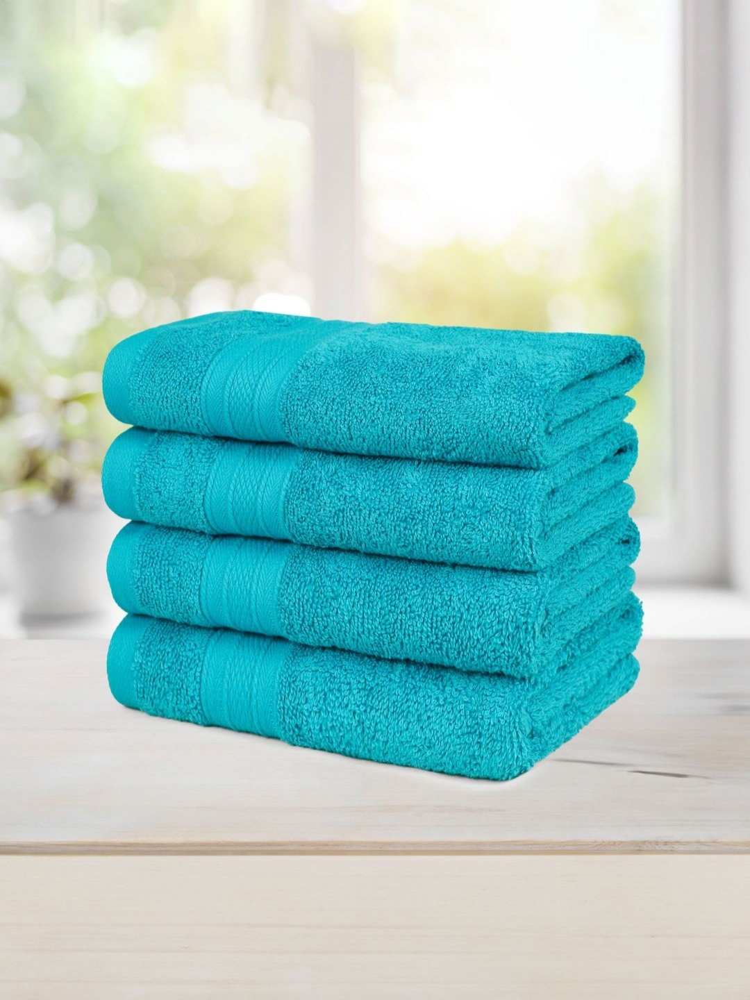 

MYTRIDENT Sky Blue 4 Pieces Cotton 500 GSM Highly Absorbent Hand Towels, Teal