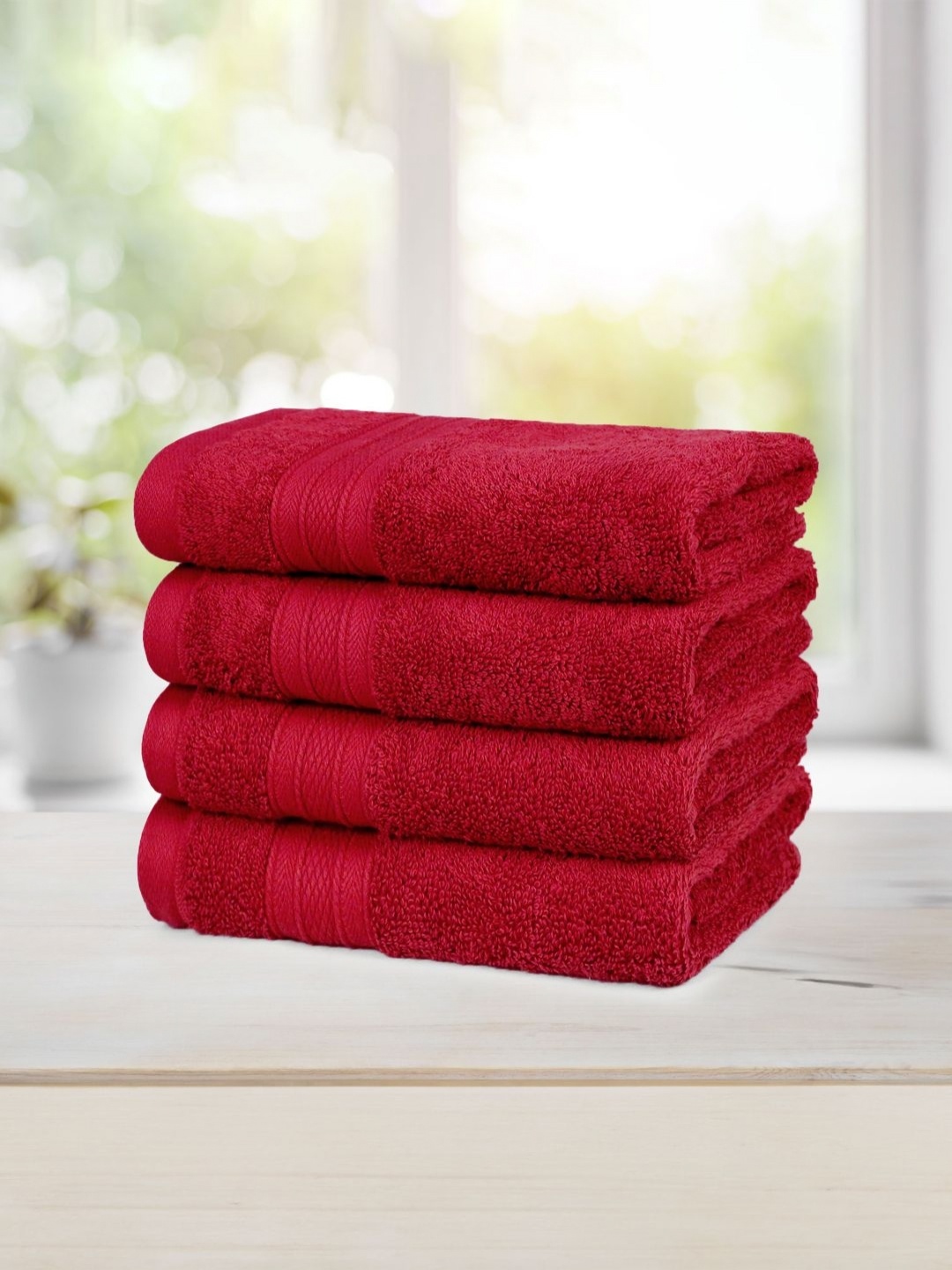 

MYTRIDENT Red 4 Pieces Pure Cotton 500 GSM Highly Absorbent Hand Towels