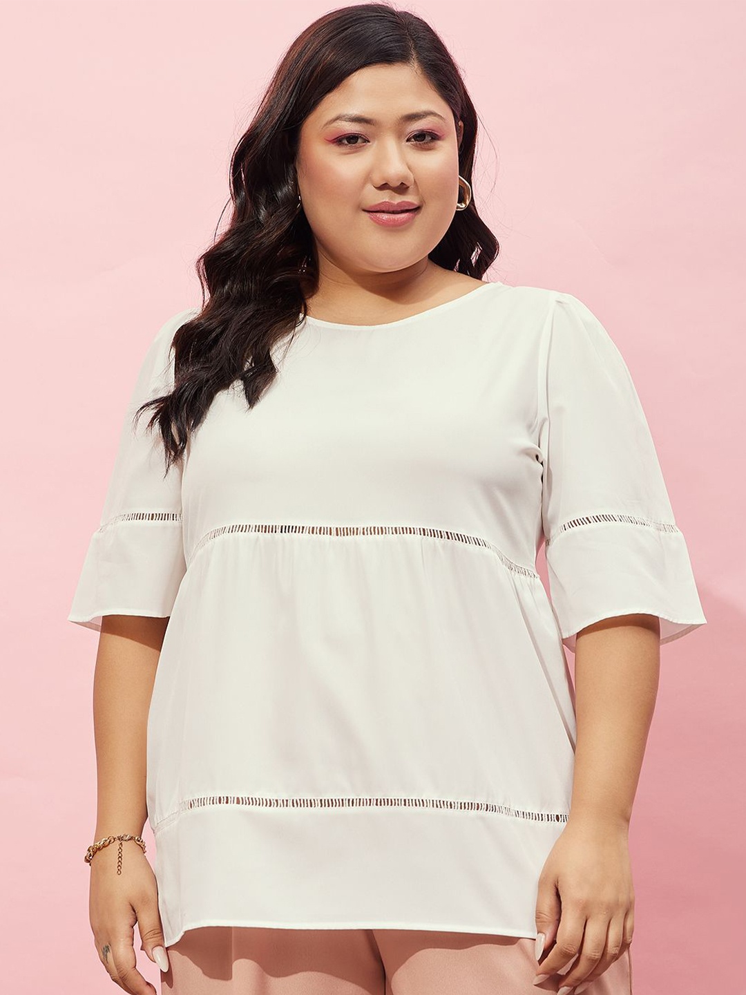

Berrylush Curve Bell Sleeve Empire Top, White