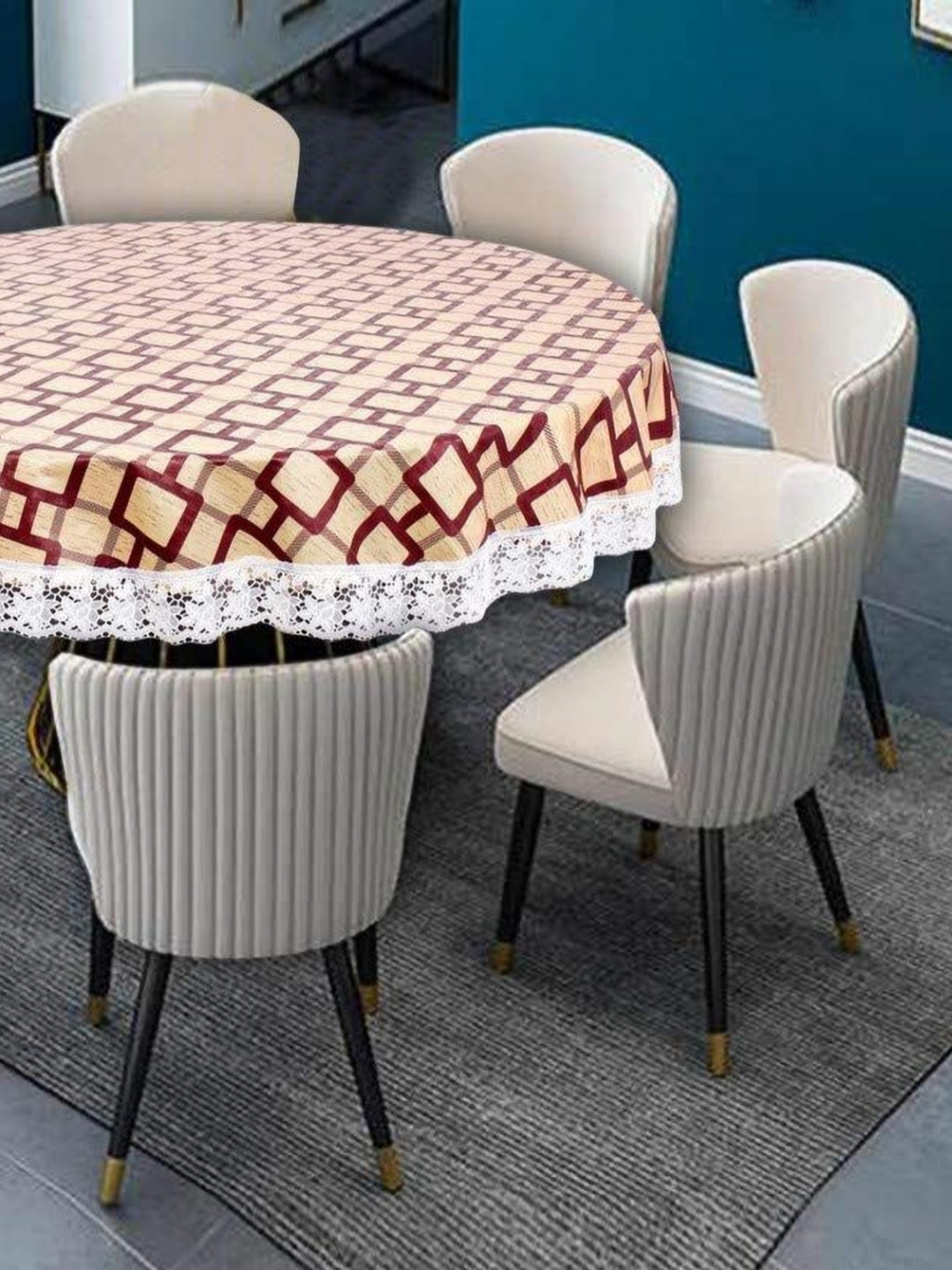 

Dakshya Industries Yellow & Brown Waterproof Plastic Round 4-Seater Table Cover