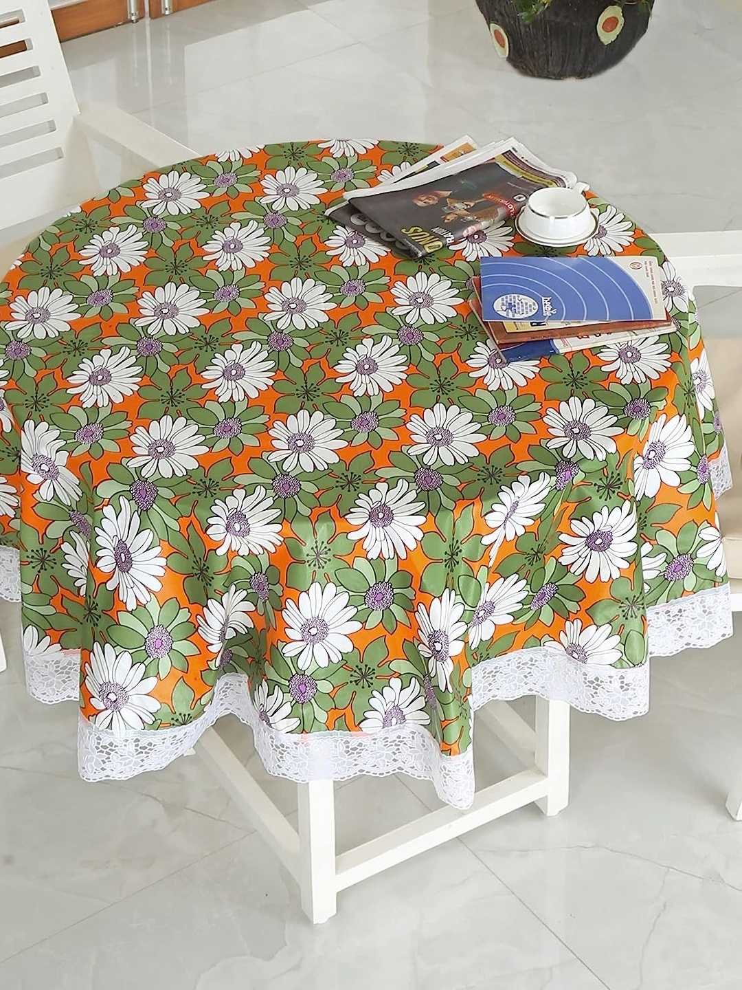 

Dakshya Industries Green Floral Waterproof Round 4-Seater Table Cover