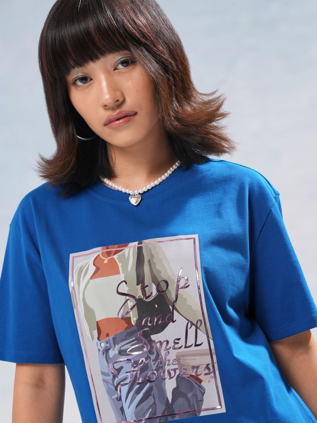 

Street By Tokyo Talkies Women Graphic Printed Oversized T-shirt, Blue