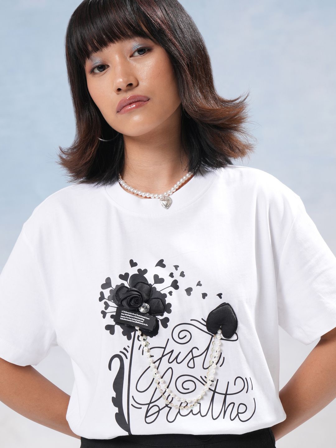 

Street By Tokyo Talkies Women Floral Printed Round Neck Oversized T-shirt, White
