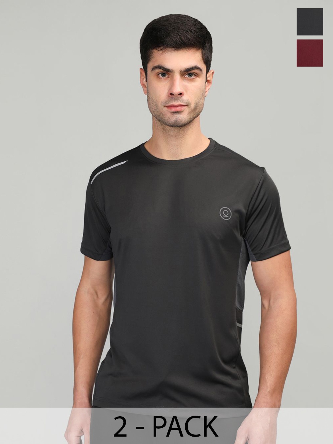 

CHKOKKO Men Pack Of 2 Dry Fit Round Neck Solid Gym T-shirt, Black