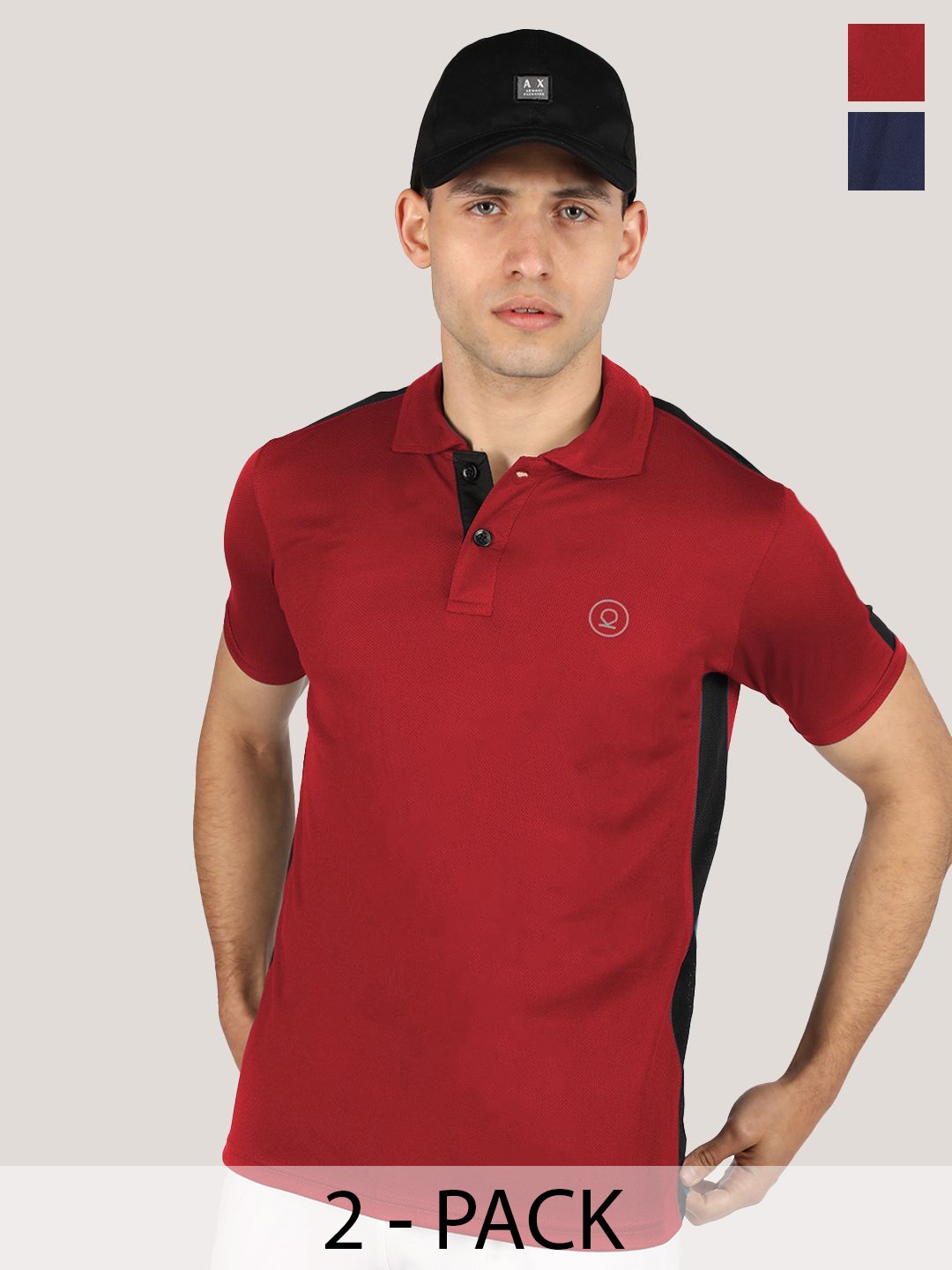 

CHKOKKO Men Pack Of 2 Polo Collar Solid Gym T-shirt, Maroon