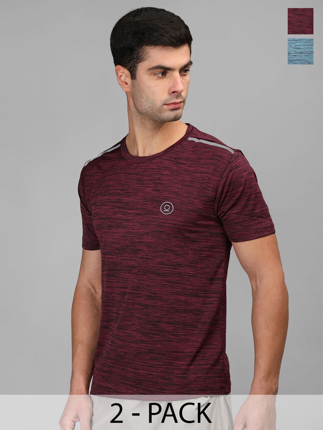 

CHKOKKO Men Pack Of 2 Round Neck Solid Gym T-shirt, Maroon