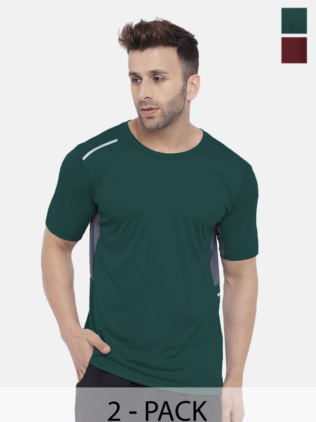 

CHKOKKO Men Pack Of 2 Dry Fit Round Neck Solid Gym T-shirt, Green