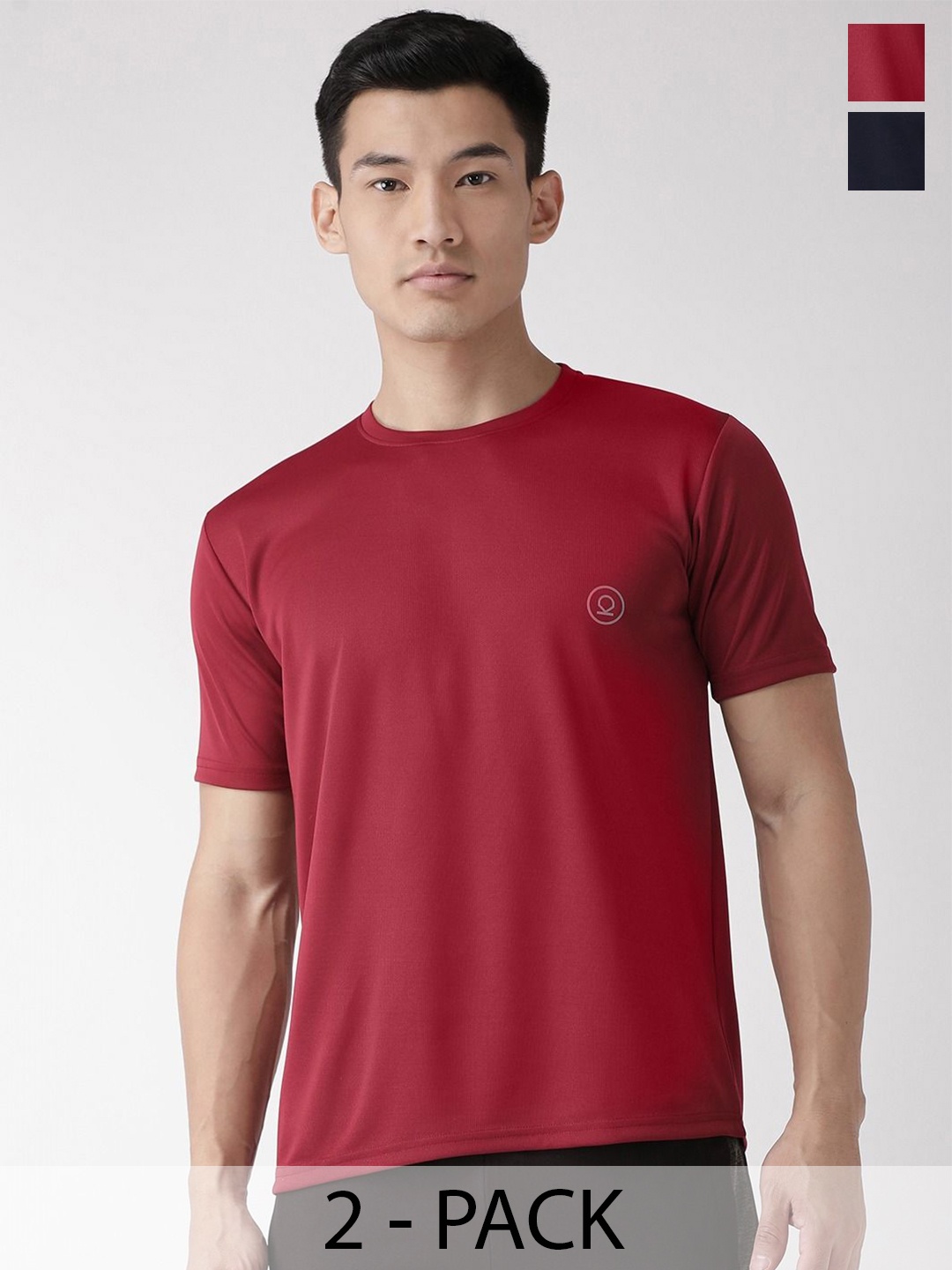 

CHKOKKO Men Pack Of 2 Round Neck Solid T-shirt, Maroon