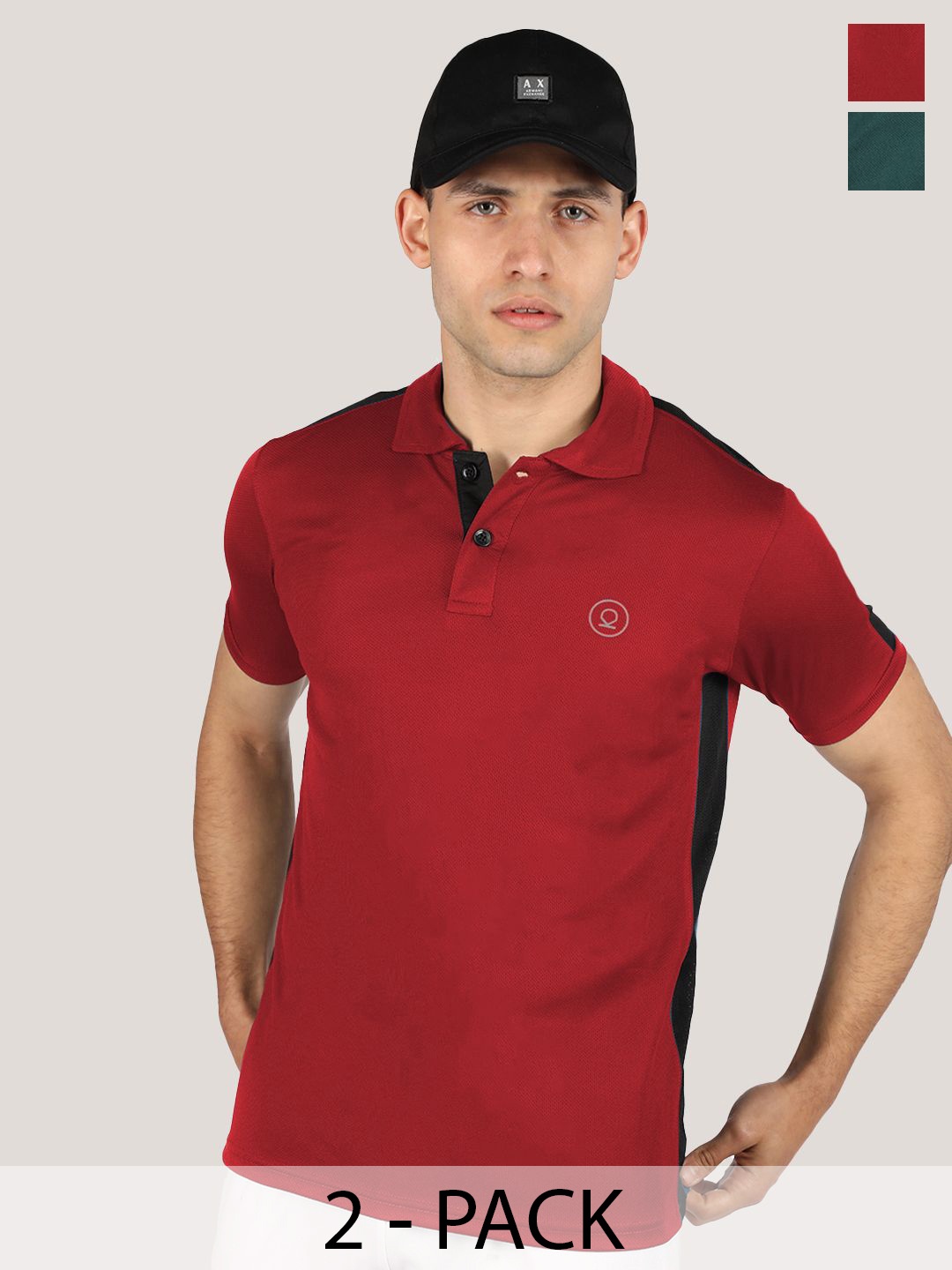 

CHKOKKO Pack Of 2 Men Solid Polo Collar T-shirt, Red