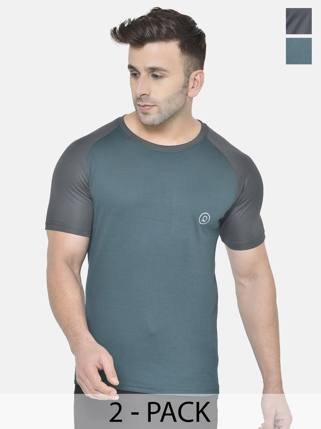 

CHKOKKO Men Pack Of 2 Solid Round Neck T-shirts, Green