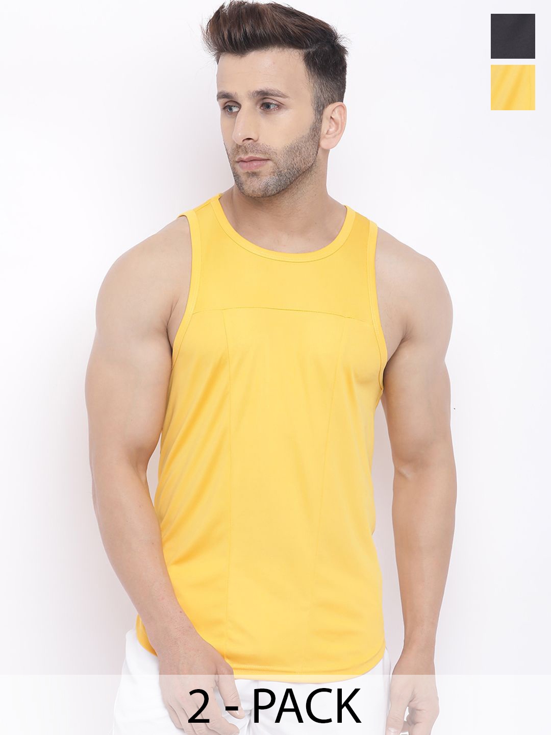 

CHKOKKO Men Pack Of 2 Solid Round Neck T-shirts, Yellow