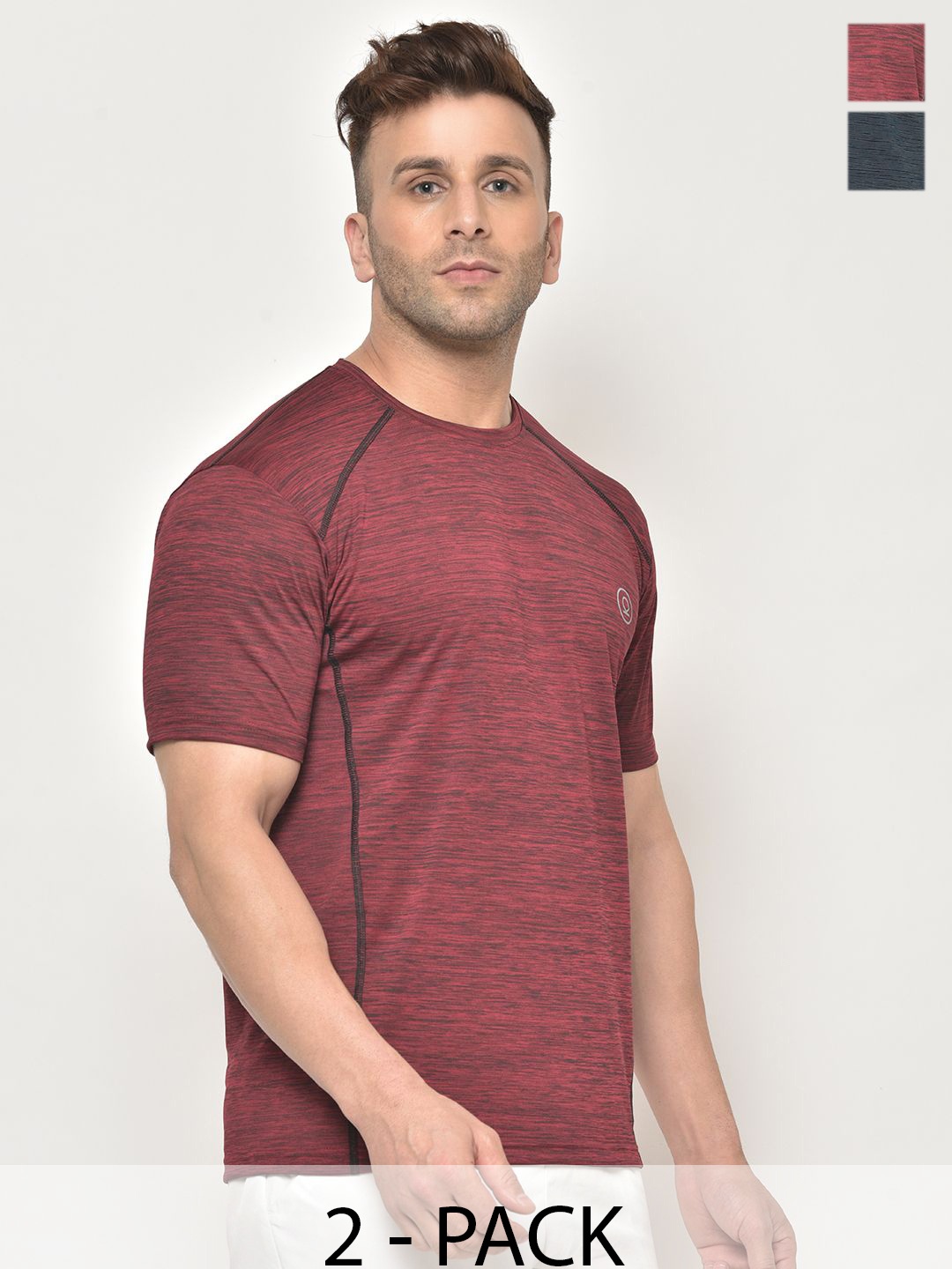 

CHKOKKO Men Pack Of 2 Solid Round Neck T-shirt, Maroon