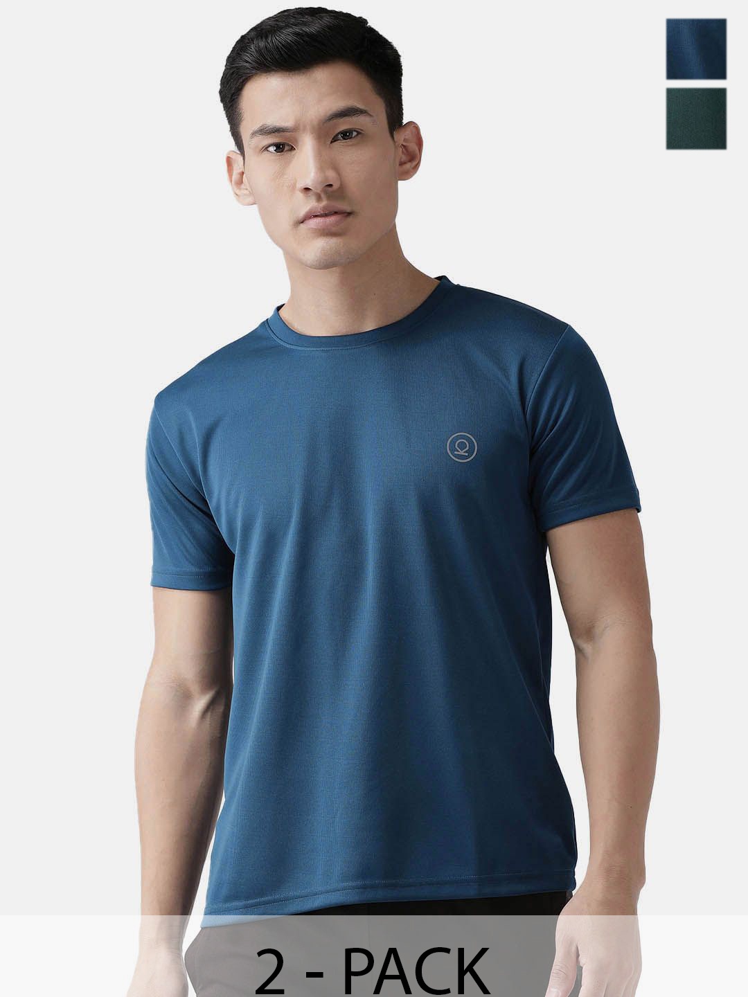 

CHKOKKO Pack Of 2 Men Solid Round Neck T-shirt, Blue