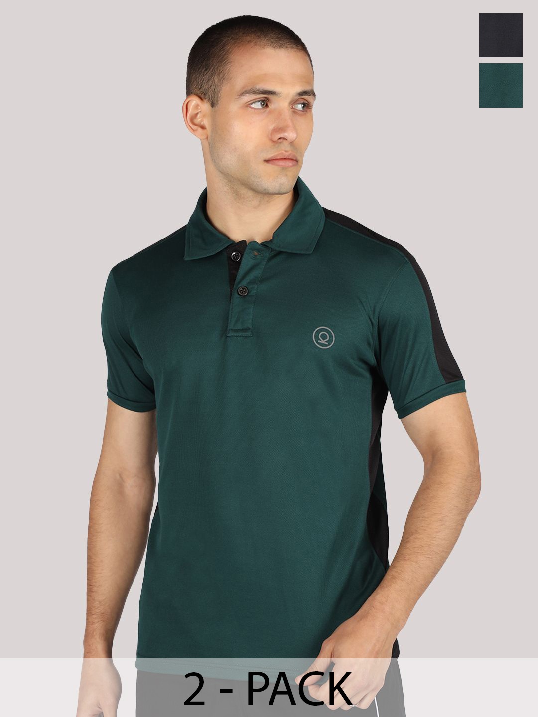 

CHKOKKO Pack Of 2 Men Solid Polo Collar T-shirt, Green