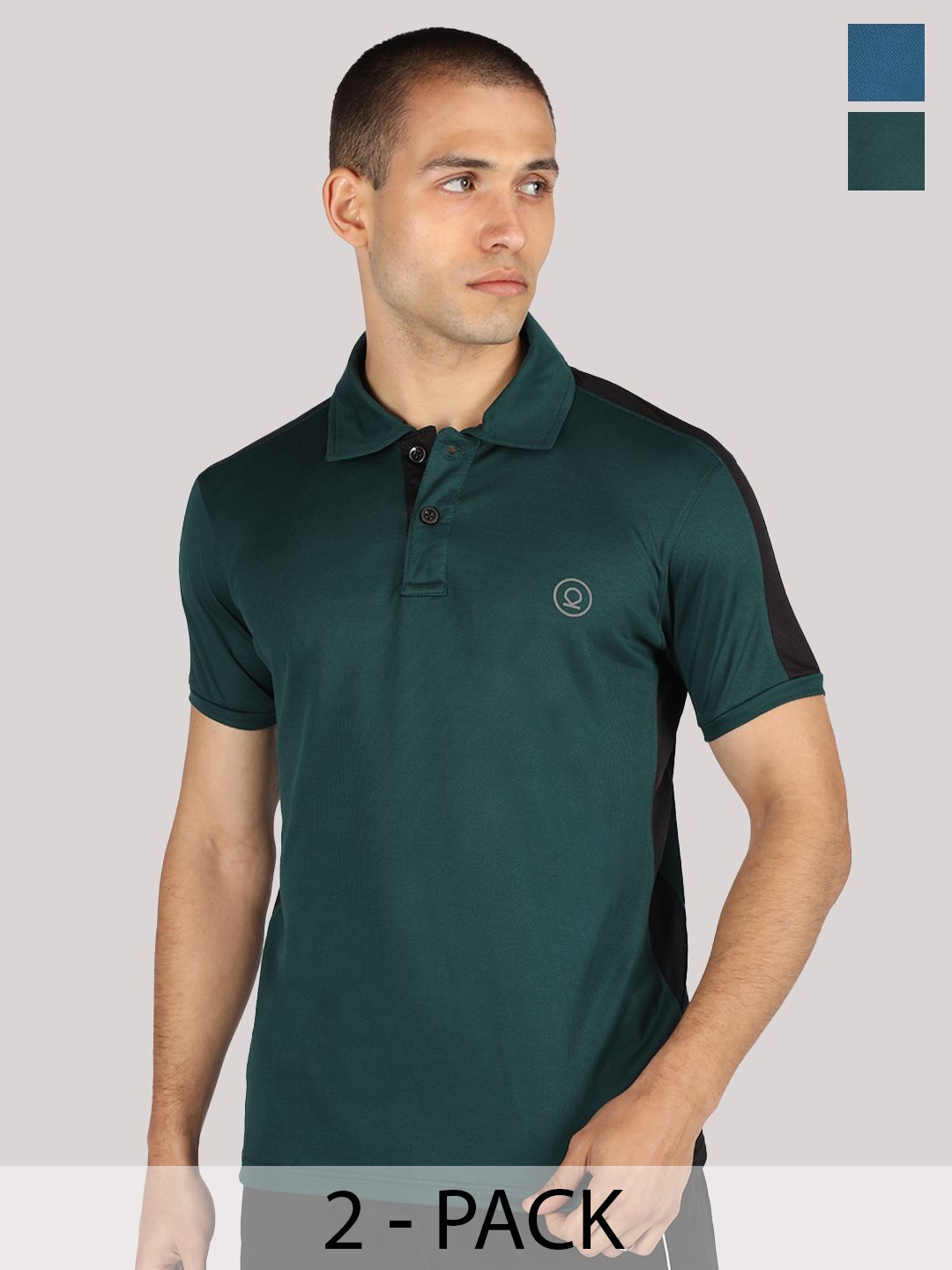 

CHKOKKO Pack Of 2 Men Solid Polo Collar T-shirt, Green