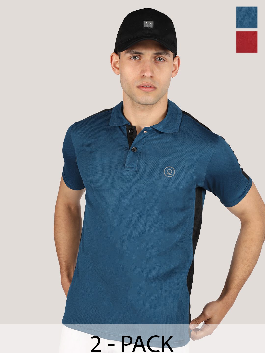 

CHKOKKO Pack Of 2 Men Solid Polo Collar T-shirt, Blue