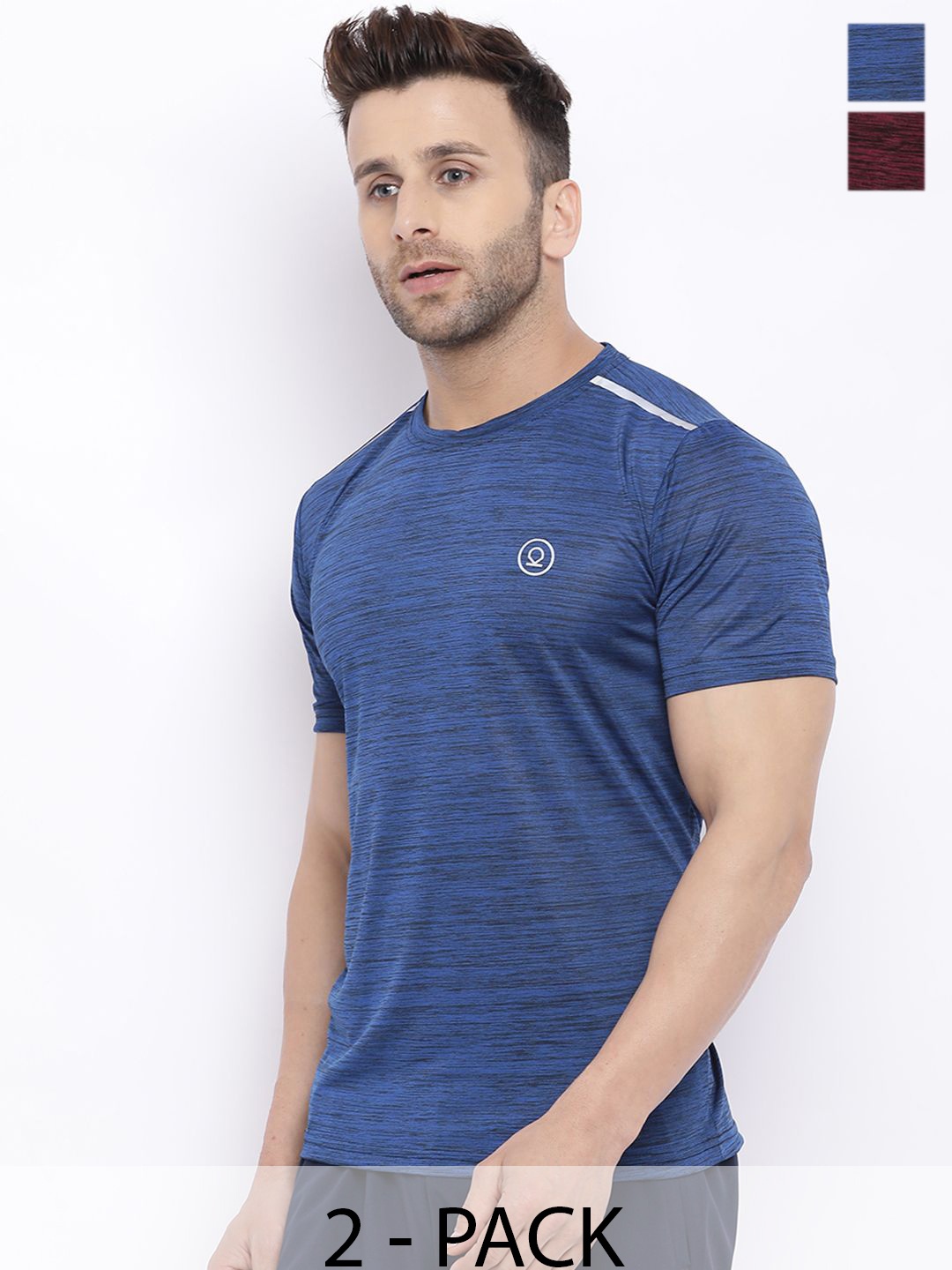 

CHKOKKO Pack Of 2 Men Solid Round Neck T-shirt, Blue