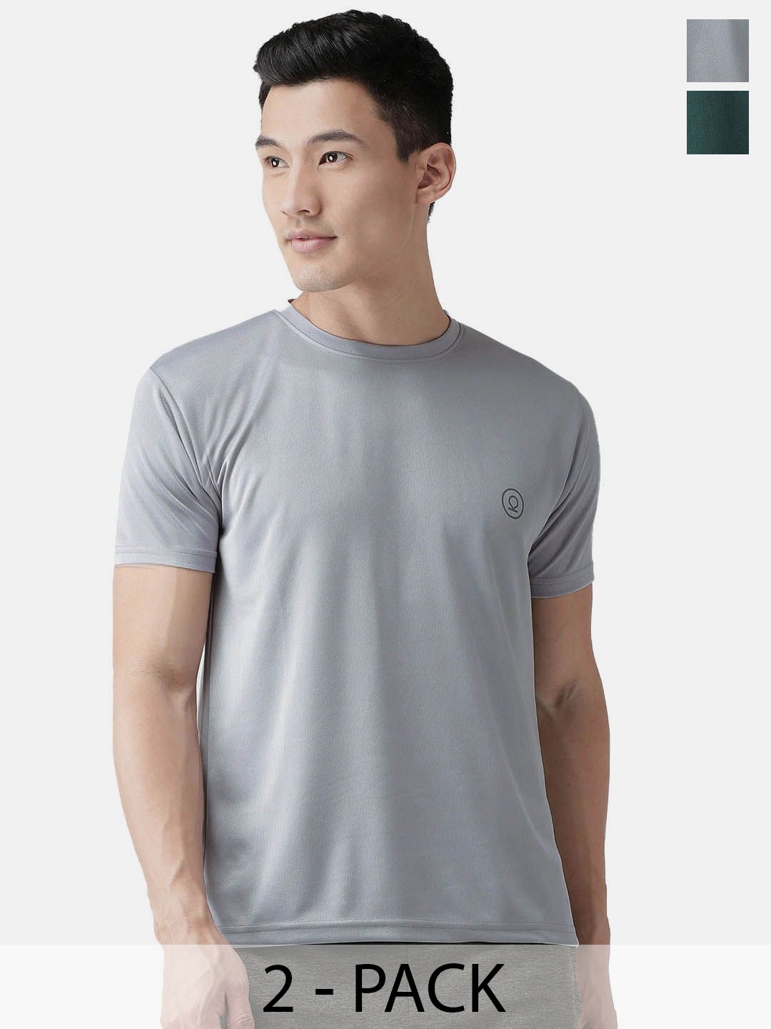 

CHKOKKO Pack Of 2 Men Solid Round Neck T-shirt, Grey