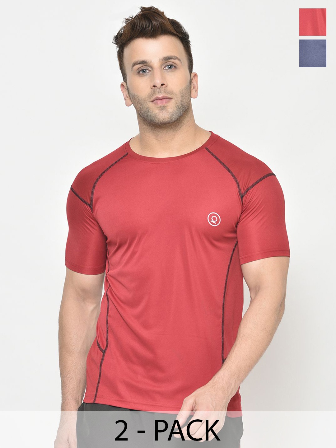 

Chkokko Pack Of 2 Men Solid Round Neck T-shirt, Red