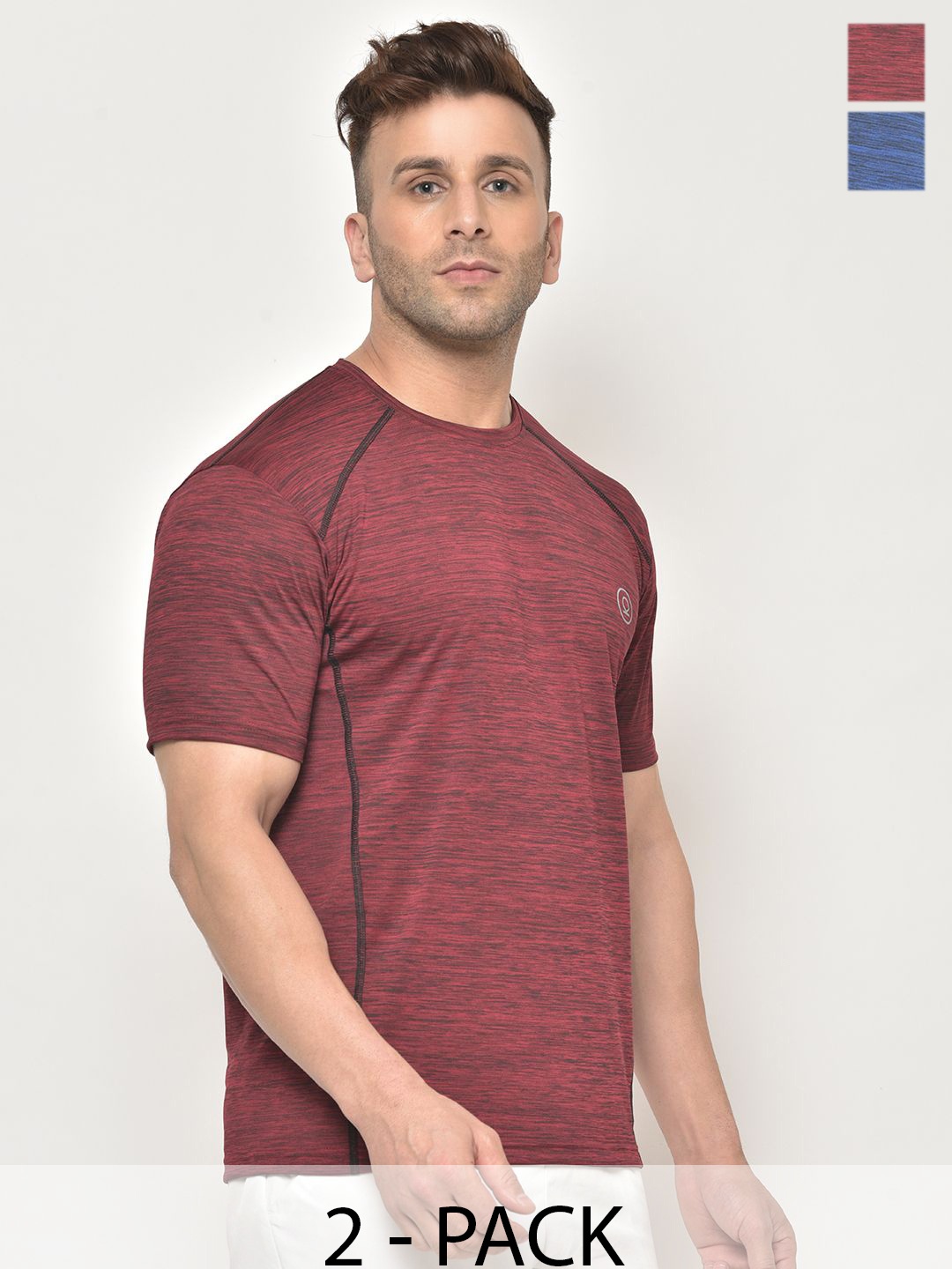 

CHKOKKO Pack Of 2 Men Solid Round Neck T-shirt, Rust