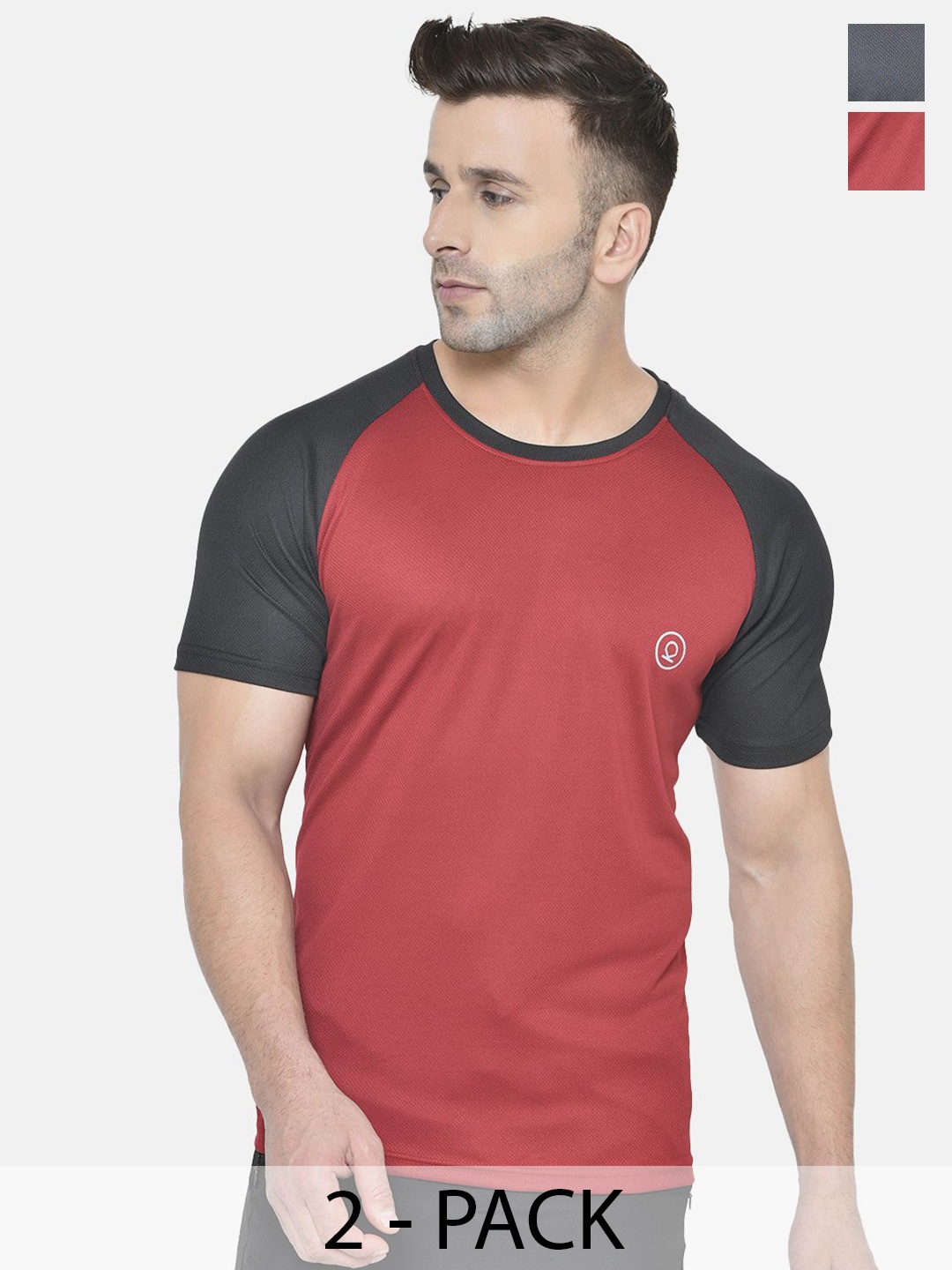 

CHKOKKO Pack Of 2 Men Solid Round Neck T-shirt, Red