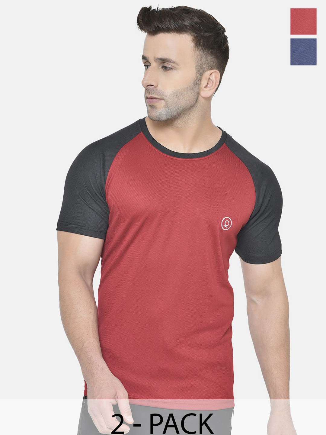 

CHKOKKO Pack Of 2 Men Solid Round Neck T-shirt, Red