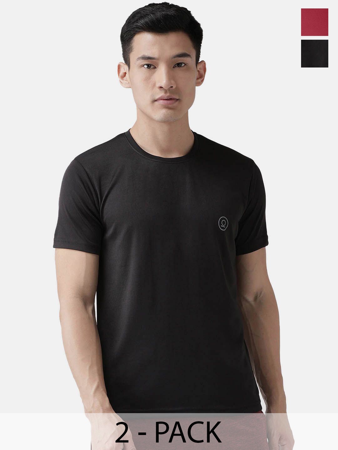 

CHKOKKO Pack Of 2 Men Solid Round Neck T-shirt, Black