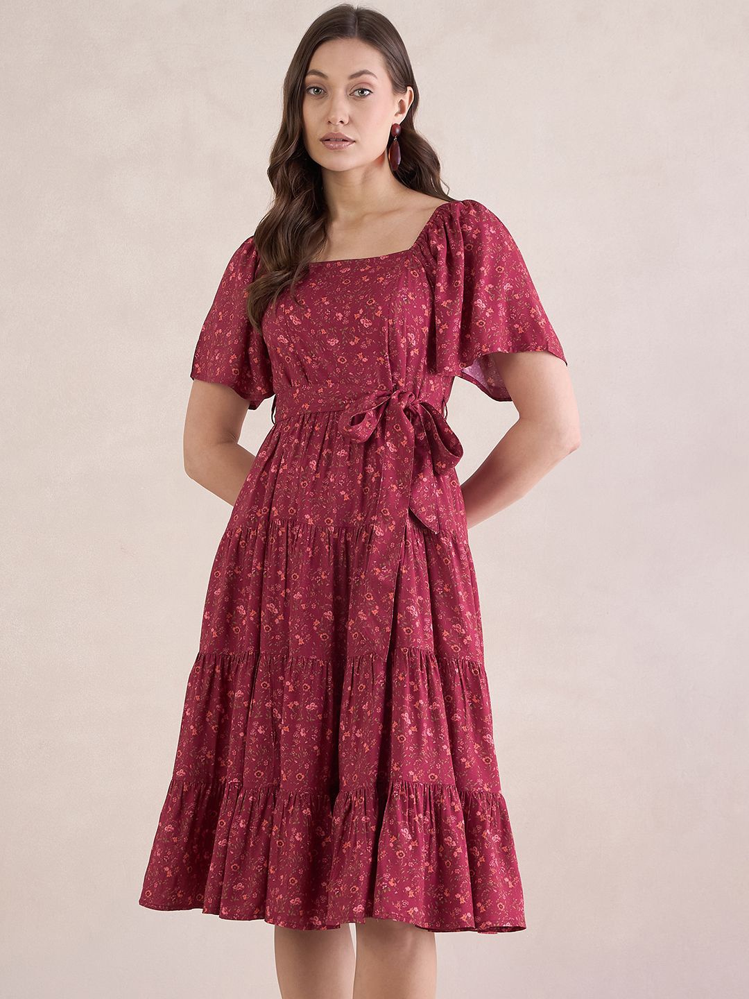

FEMMELLA Women Floral Print Fit and Flare Dress, Red