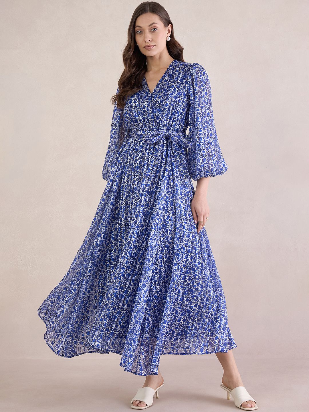 

FEMMELLA Women Floral Print Wrap Maxi Dress, Blue