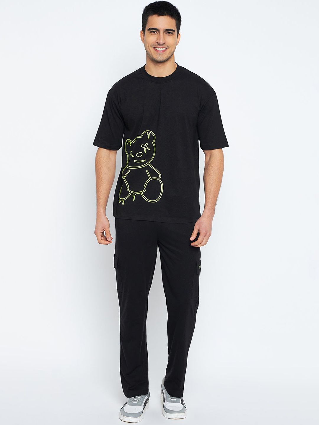 WILD WEST Graphic Printed Oversized T-shirt With Trousers, Black