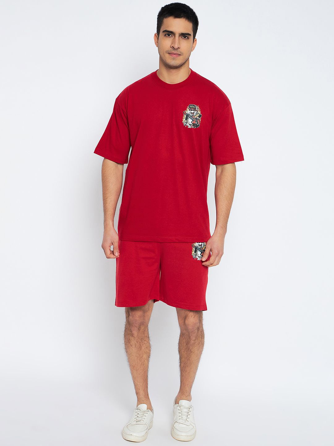 WILD WEST Graphic Printed Oversized T-shirt With Shorts, Red