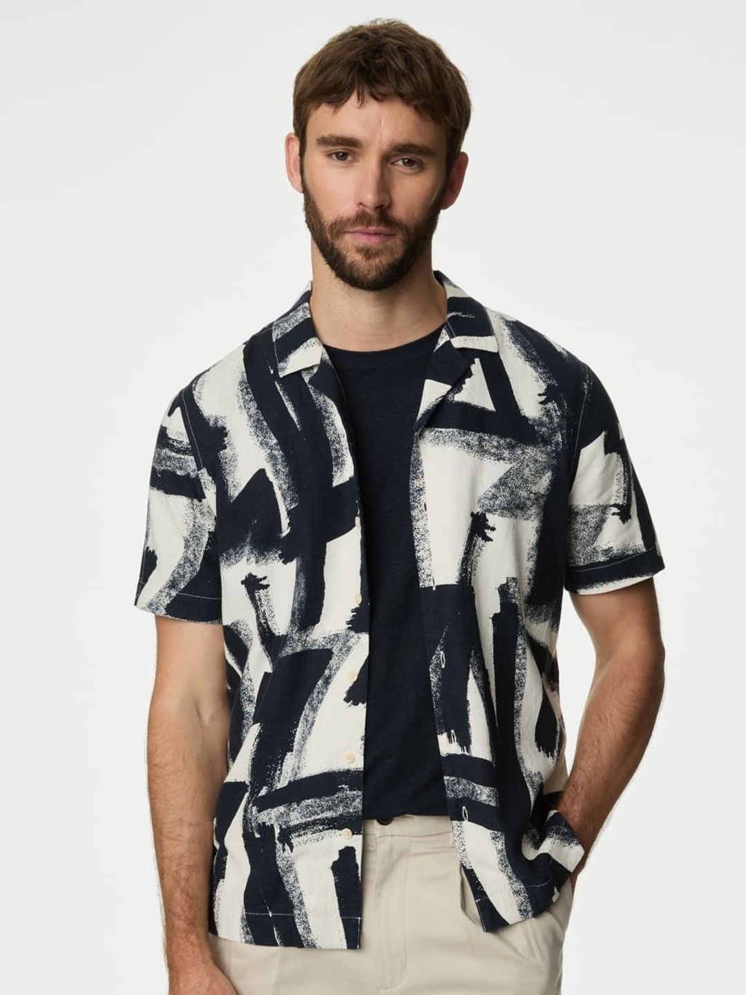

Marks & Spencer Men Opaque Printed Casual Shirt, Navy blue