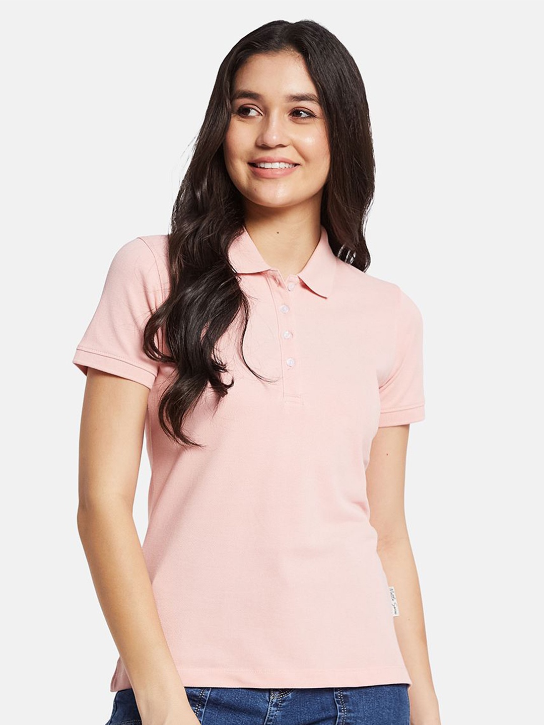 

METTLE Women Polo Collar Solid T-shirt, Pink