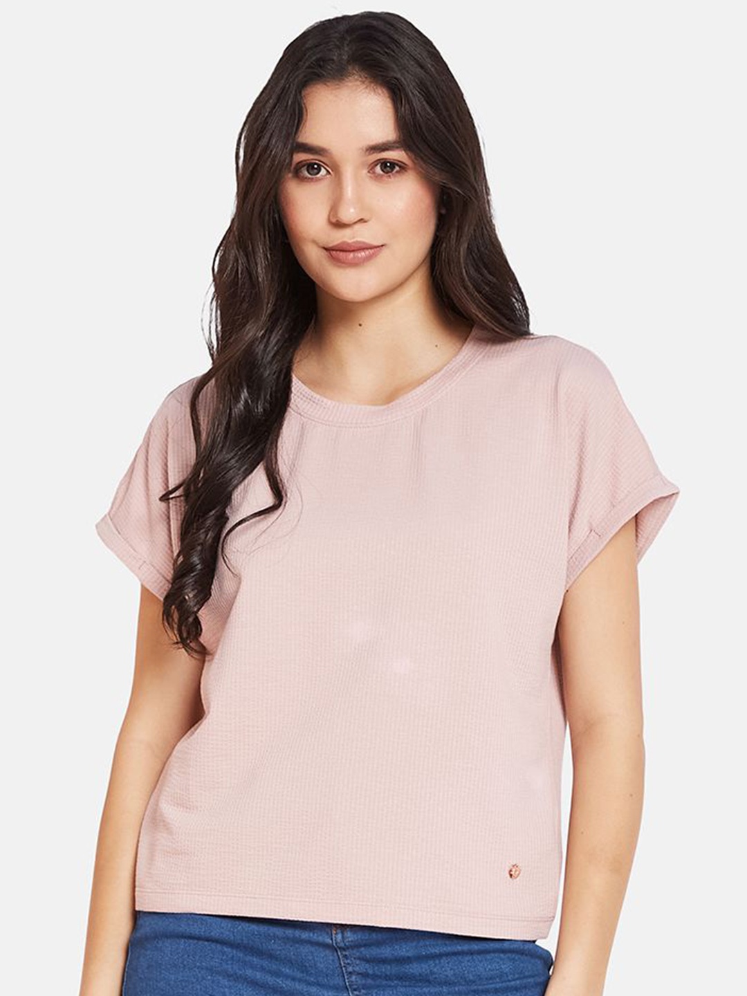 

METTLE Women Round Neck Solid T-shirt, Pink
