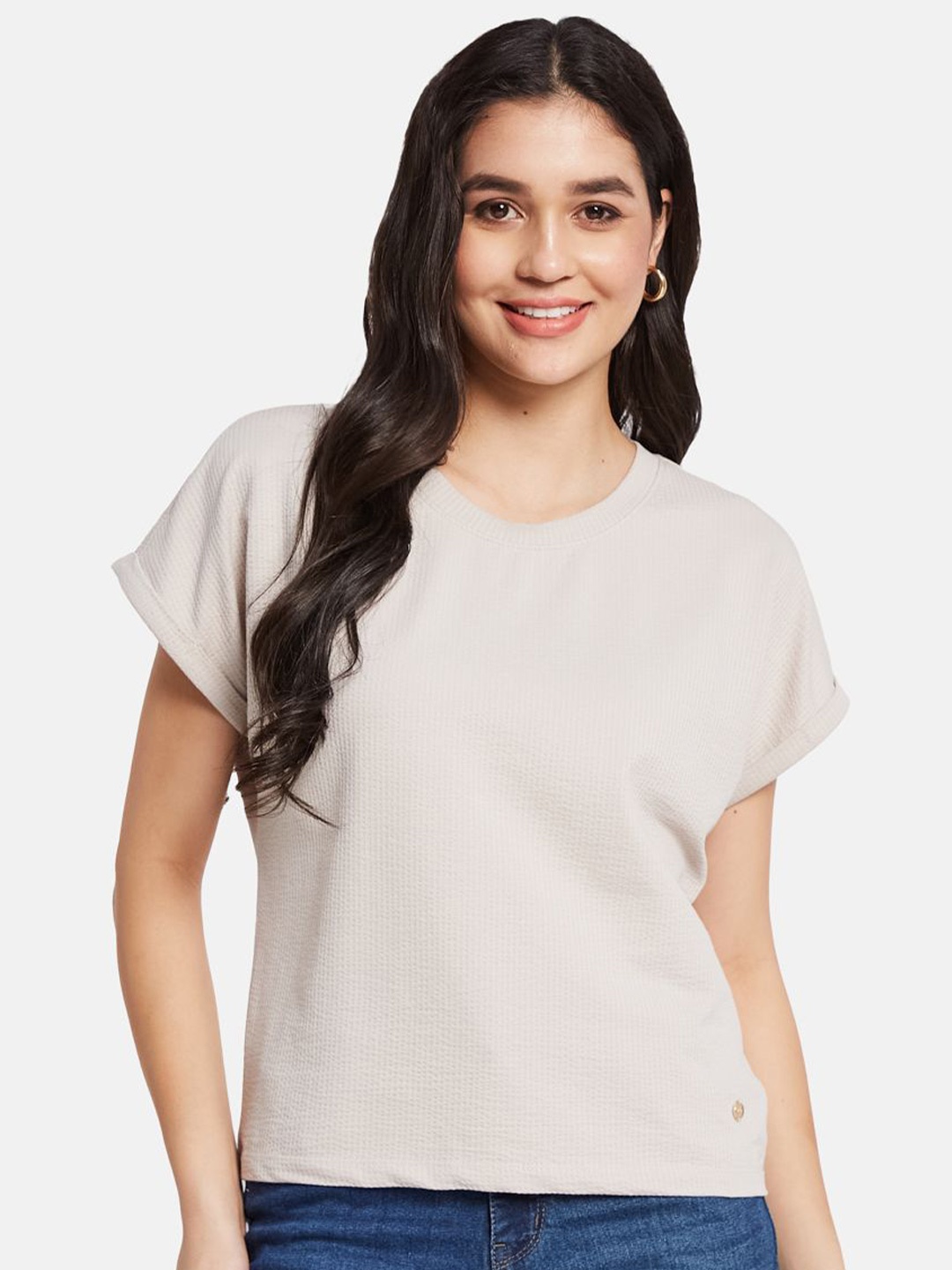

METTLE Women Round Neck Solid T-shirt, Grey