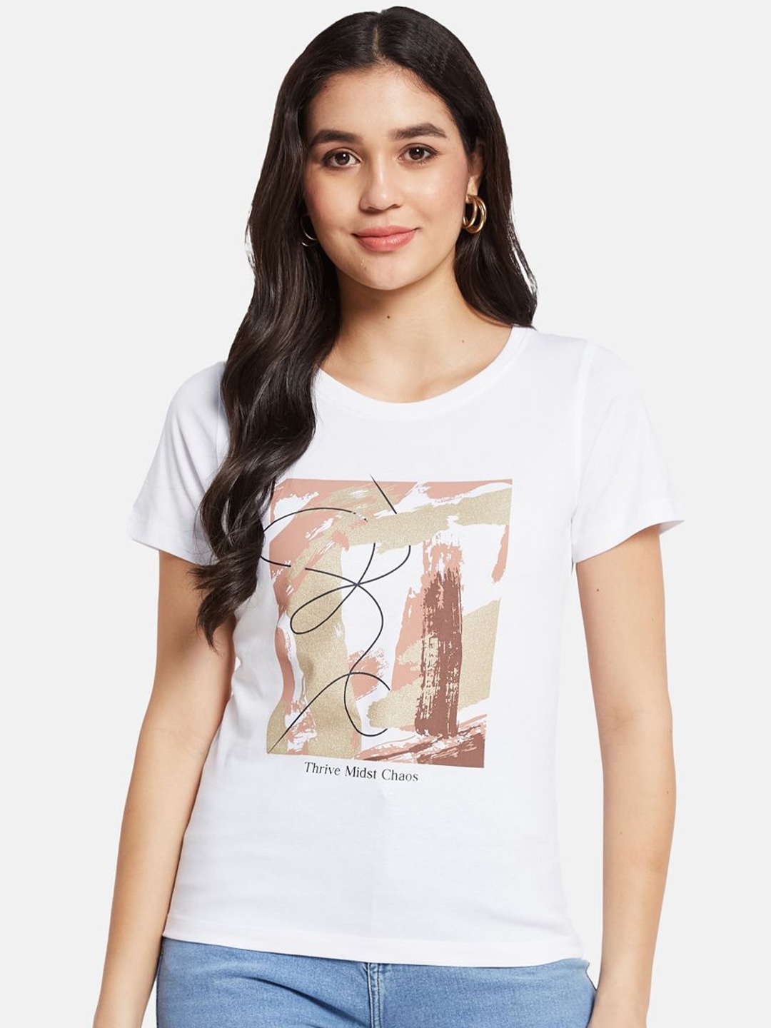 

METTLE Women Graphic Printed T-shirt, White