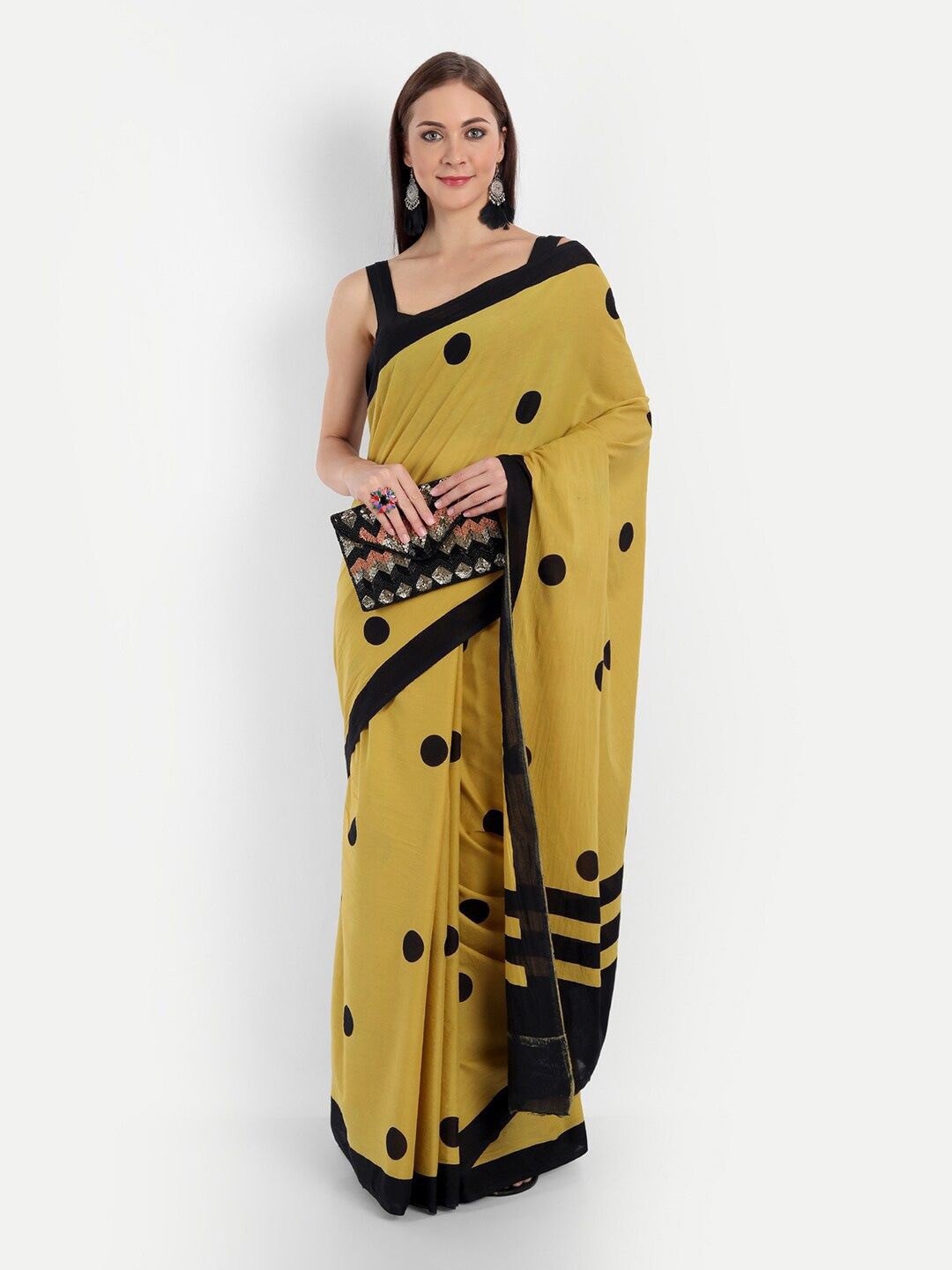 

JAIPURI PRINT Polka Dot Pure Cotton Saree, Mustard