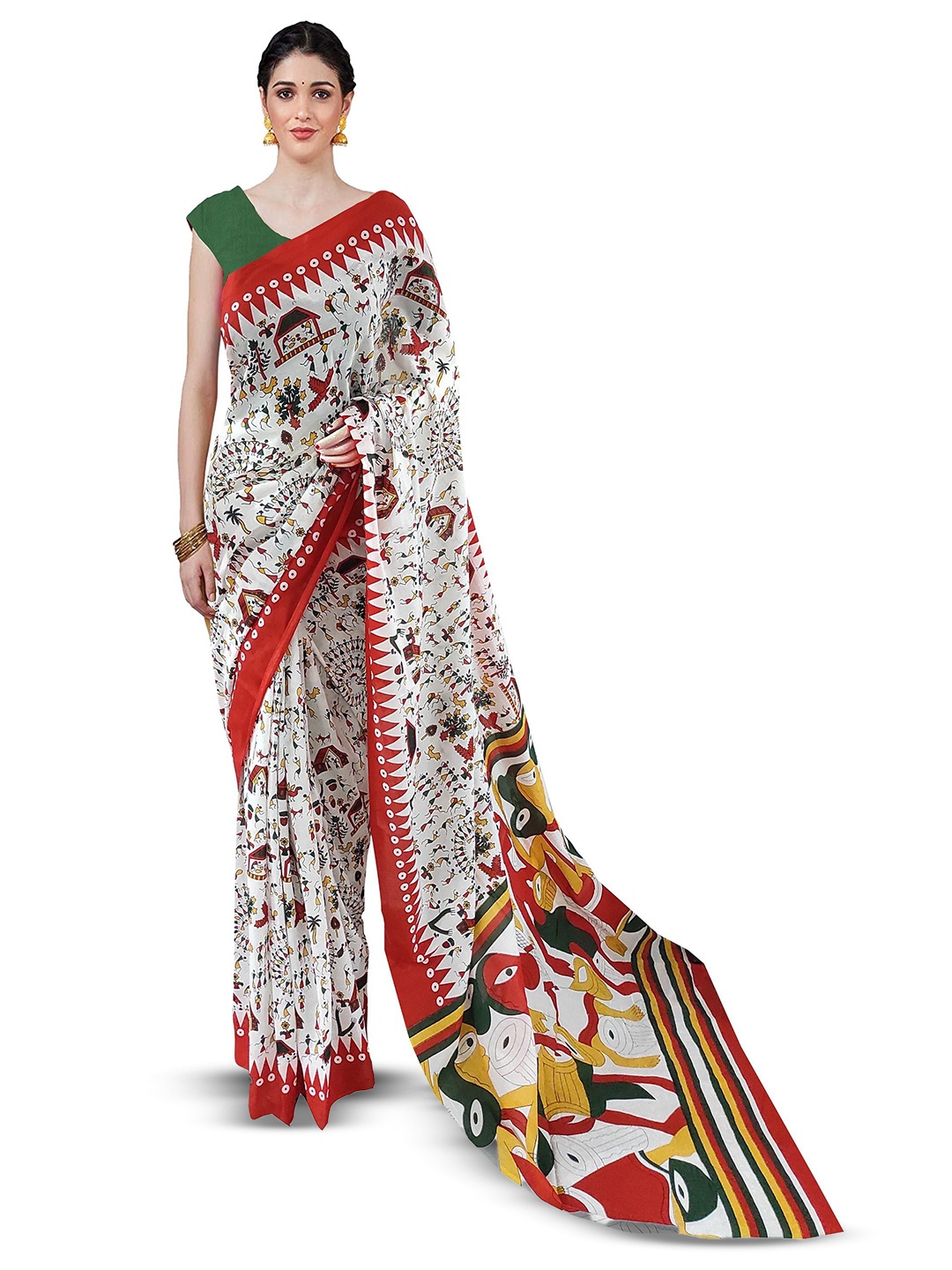 

JAIPURI PRINT Warli Pure Cotton Block Print Saree, Red