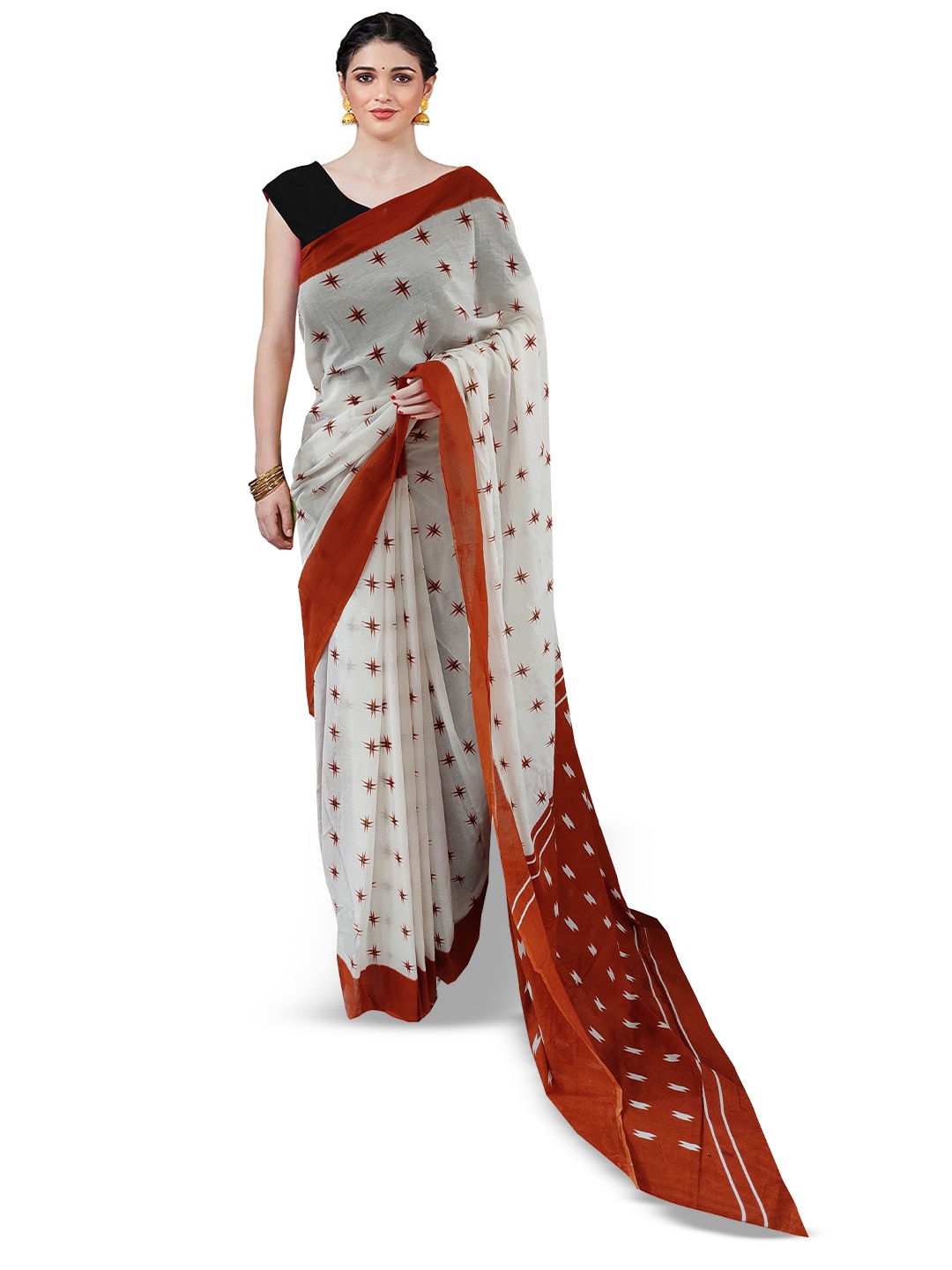 

JAIPURI PRINT Pure Cotton Block Print Saree, Orange