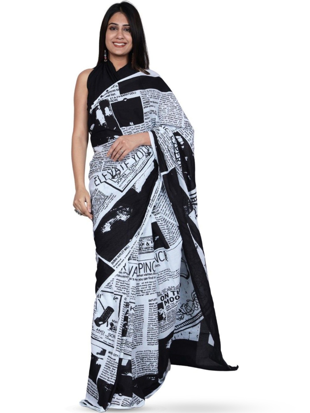 

JAIPURI PRINT Pure Cotton Block Print Saree, Black