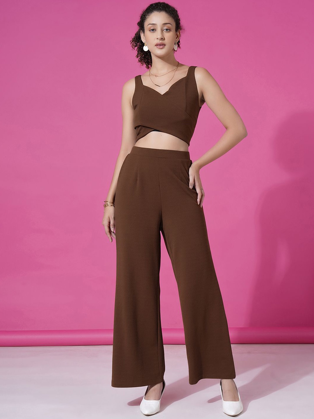 

Selvia V-Neck Sleeveless Crop Top With Skirt, Brown