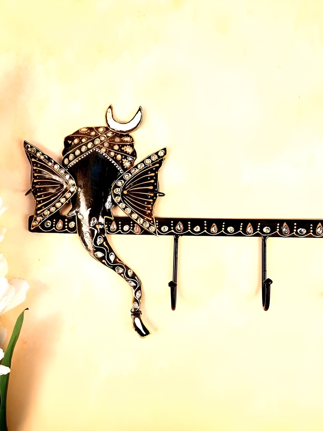

apka mart Black & Yellow Printed Ganesh Design Key Hook Wall Hanging