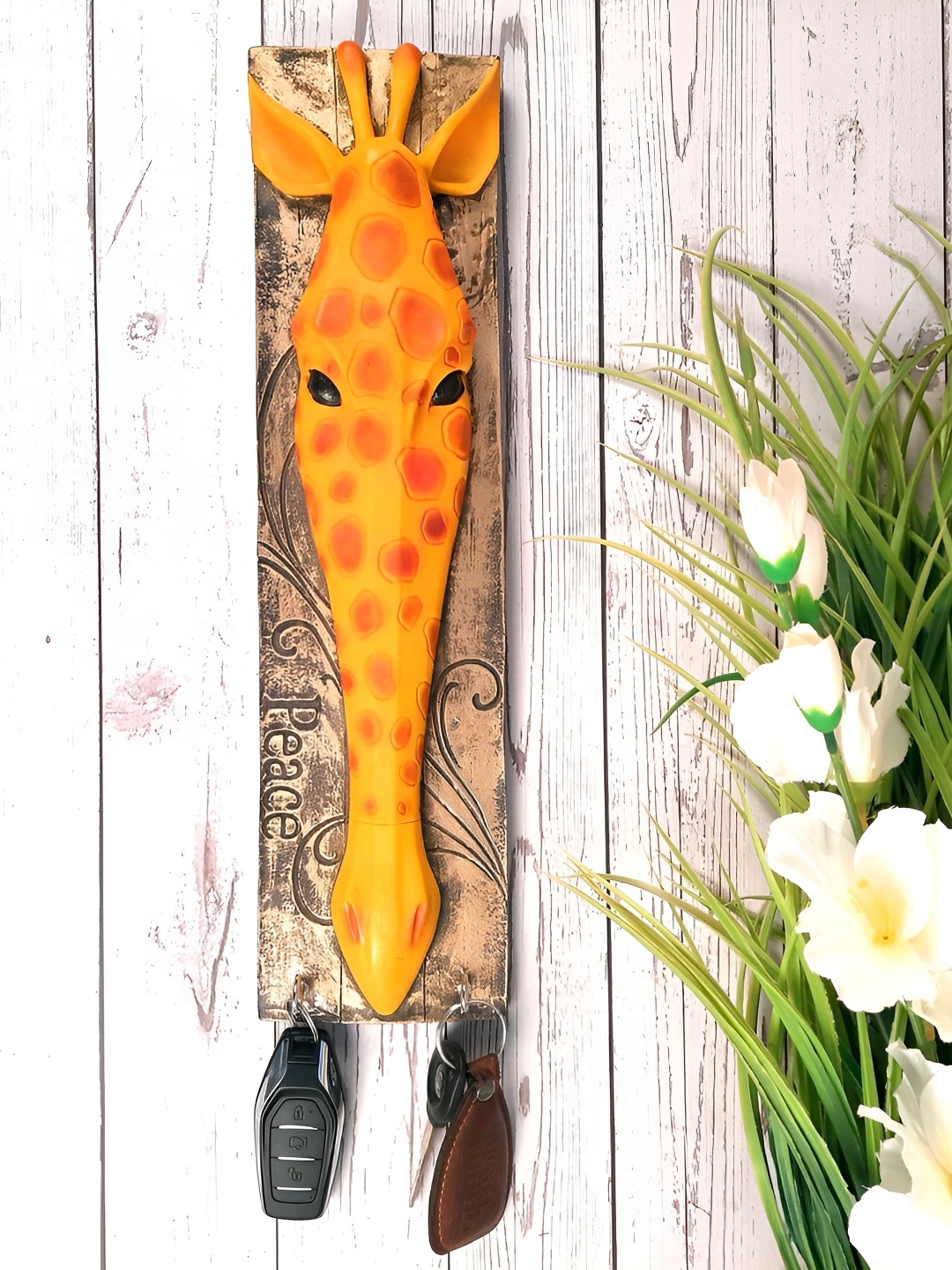 

apka mart Brown & Yellow Printed Wooden Key Holder