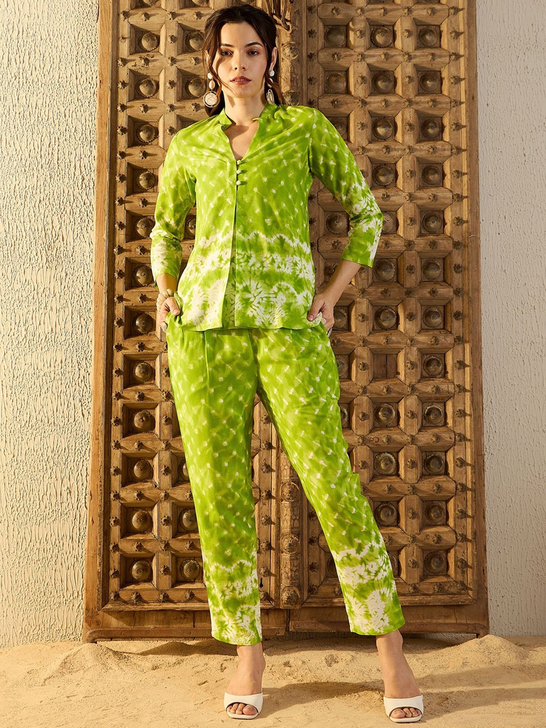 

MABISH by Sonal Jain Printed Top With Trousers Co-Ords, Lime green
