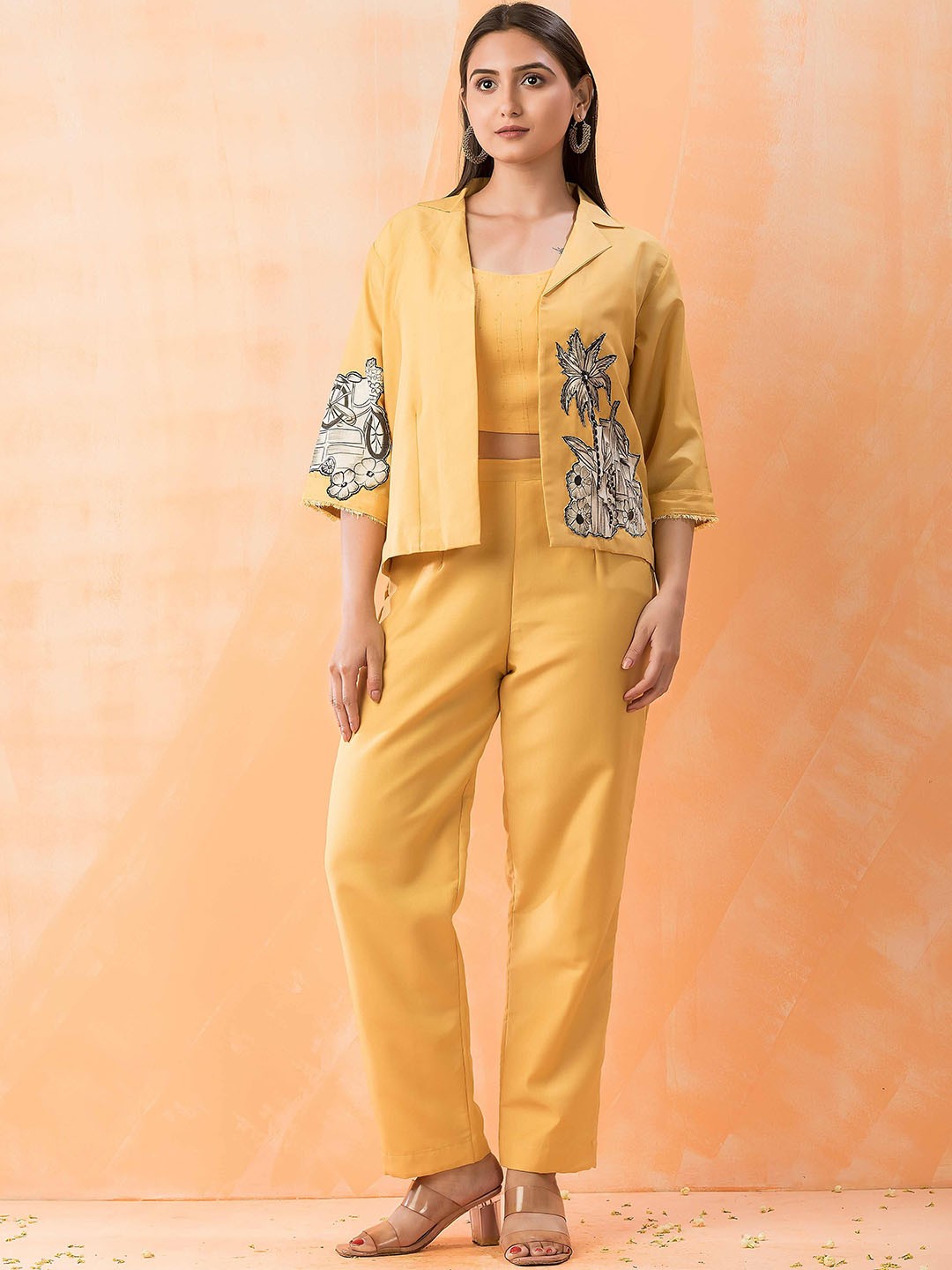 

SACRED SUTA Embroidered Top & Jacket With Trousers, Yellow